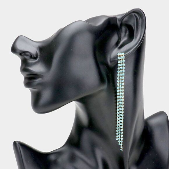 Rhinestone Aqua Blue Long Dangle Earrings - Picture 1 of 5